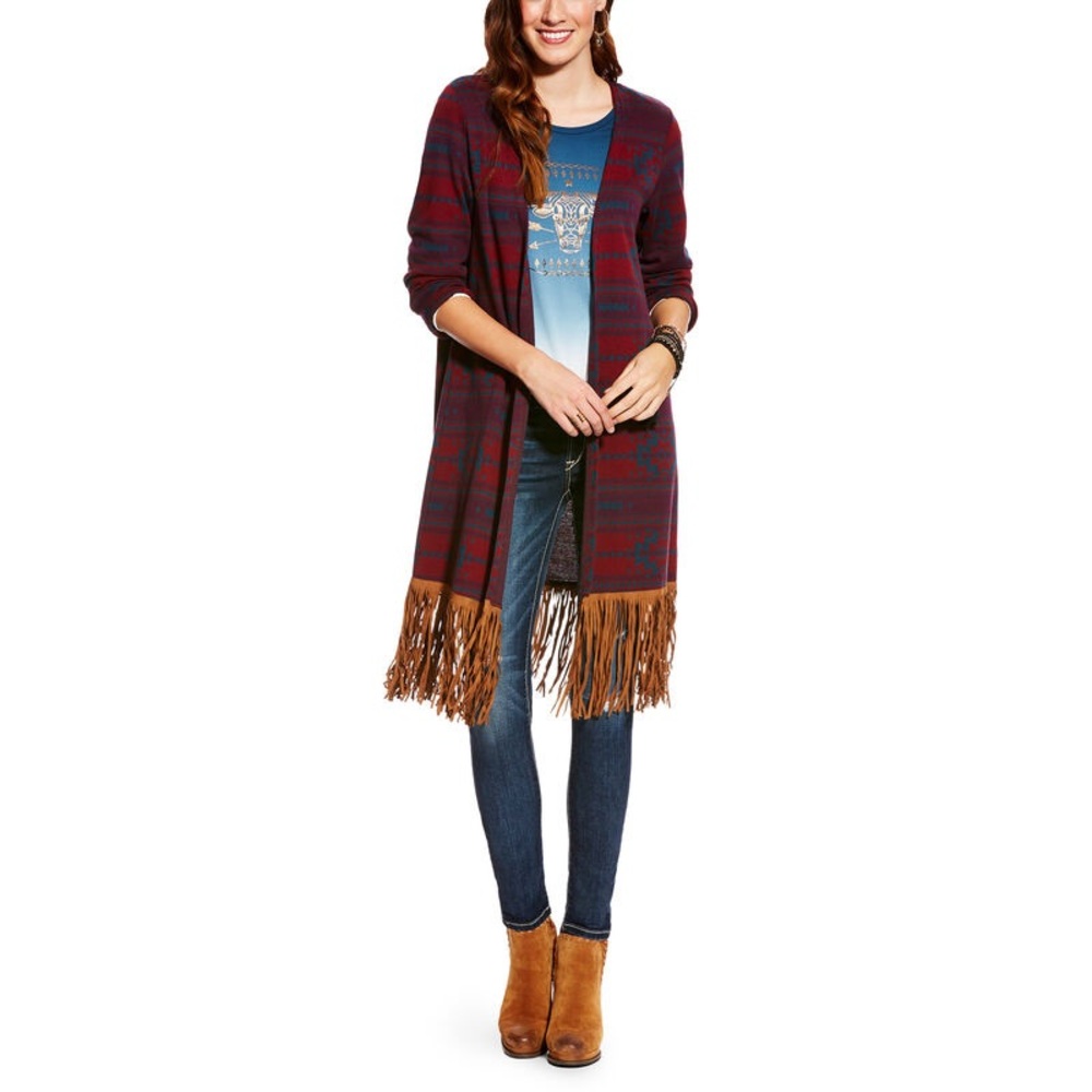 Ariat Women's XL Oslo Fringe Cardigan Sweater - Multicolor Cotton Blend